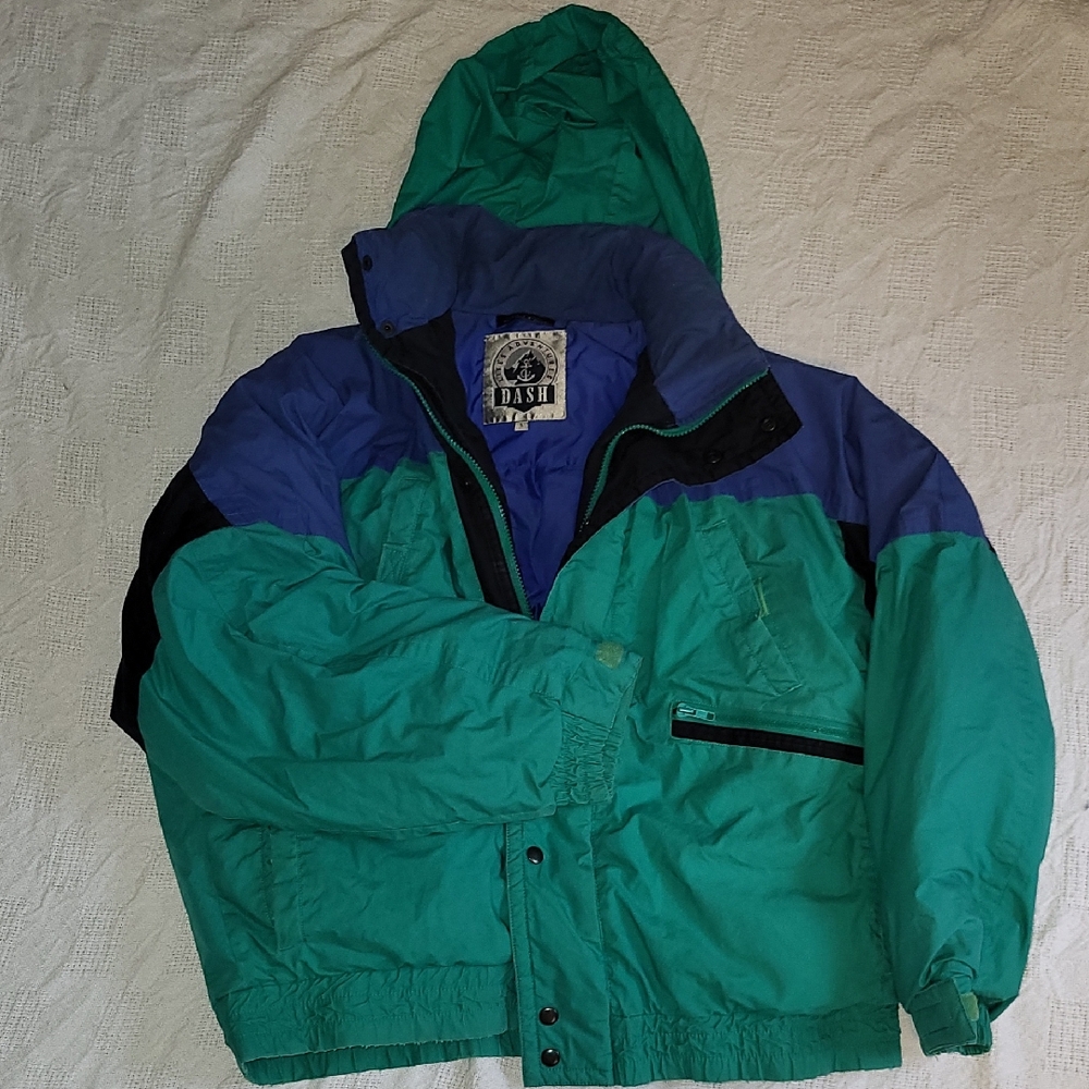 90's Vintage Men's Green and Blue Puffer Jacket
